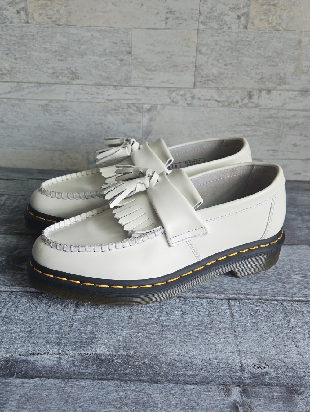 Dr. Martens White Adrian Leather Tassel Loafers Size 7 Womans Yellow Stich